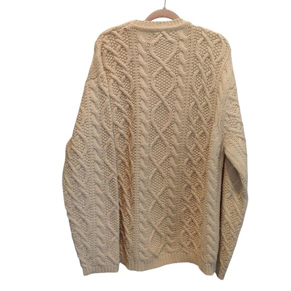 Sonoma Men's Sz XL Cream Chunky Cable Knit Fisherman Sweater Thick Wool Blend - Picture 3 of 6